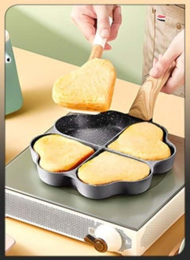 Love Heart Shape 4 Hole Nonstick Ceramic Coated Omelette Frying Pan Pancake Dumpling Maker Cooker Kitchen Utensil For Ham Burger And Breakfast Fried Egg Skillet - Image 1
