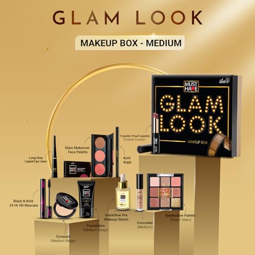 Iba Must Have Glam Look Makeup Box Medium for Women | Pre Makeup Serum | Waterproof Foundation | Matte Compact | Concealer | Transfer Proof Lipstick | 3 in 1 Face Palette with Blush Highlighter Contour | 9 in 1 Eyeshadow Palette | Smudge Proof Kajal | Eyeliner| Mascara | Long Lasting & Waterproof Face Makeup | Makeup Kit for Women - Image 3