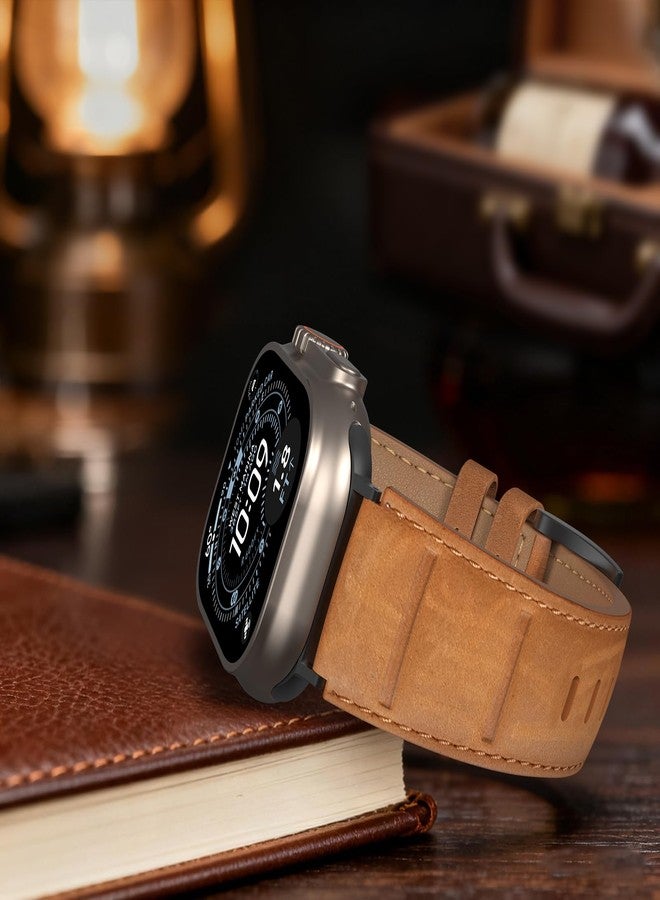 Delidigi حزام دليديجي الفاخر من الجلد الطبيعي متوافق مع ساعة آبل ألترا 49mm 46mm 45mm 44mm 42mm، حزام بديل مصنوع يدويًا من جلد القمة لساعة آي ووتش ألترا 3 2 1، SE 3 2 1، السلسلة 11 10 9 8 7 6 5 4 3 - Image 2