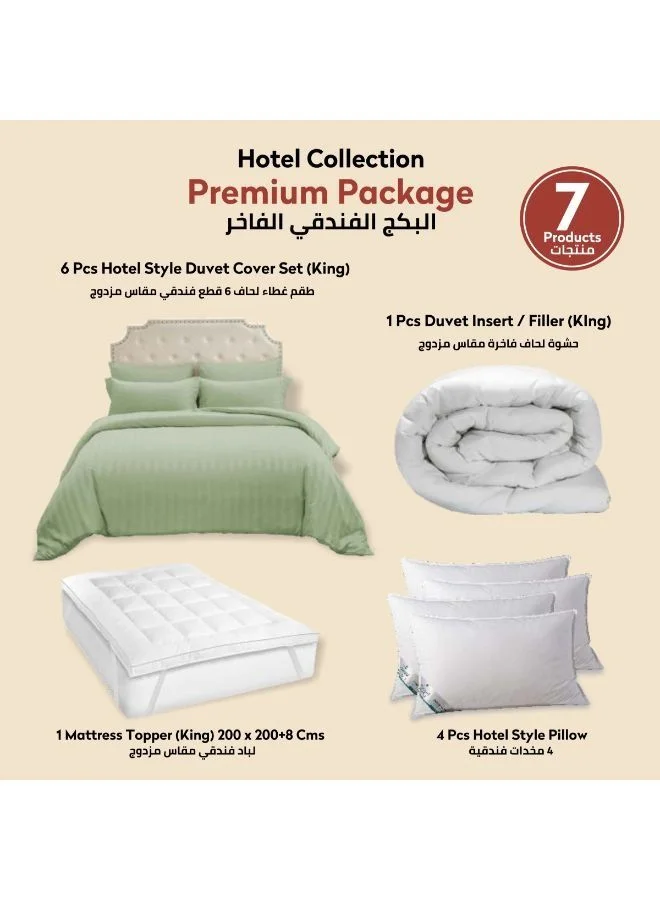 Donetella Hotel Style Premium Package 7 Piece Duvet Set Sage Duvet Insert Mattress Topper and 4 Pillows King Size