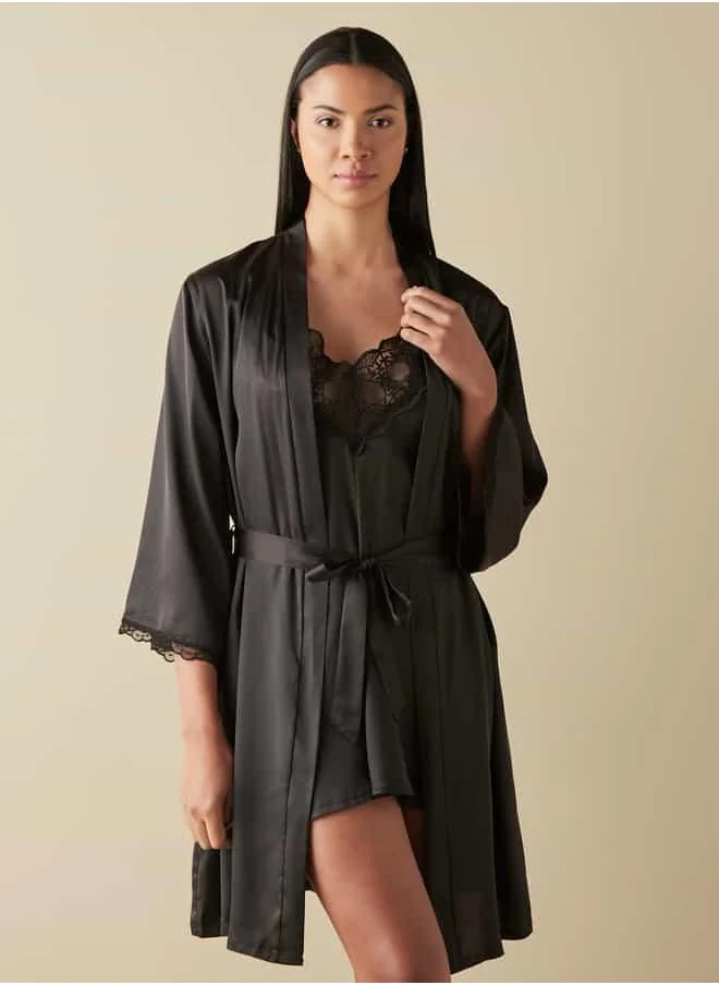 FAV Lace Detail Slip Dress and Night Robe Set