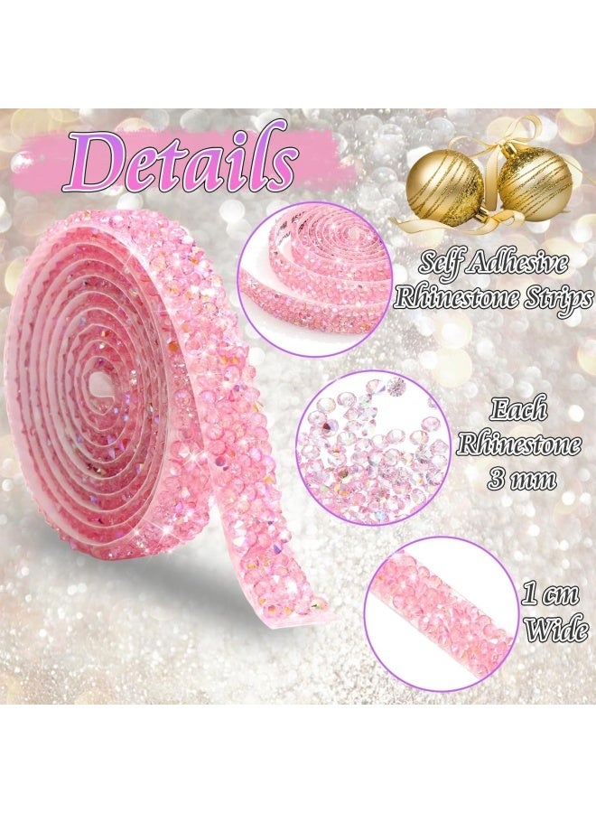 4 PCS FULZTEY Bling Crystal Rhinestone Ribbons,Pink AB Diamond Strips for DIY Crafts,1 CM Wide Rhinestone Tape Stickers,4 Yards Bling Rhinestone Strips Adhesive for Clothes Wedding Parties Decoration - Image 2