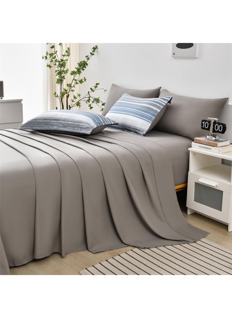 KAKIJUMN KAKIJUMN 7 Piece Bed in a Bag Stripe Comforter Set Queen Size  White Grey Blue Patchwork Striped Comforter and Sheet Set  All Season Soft Microfiber Complete Bedding Set(Light Blue Queen)  - Image 4