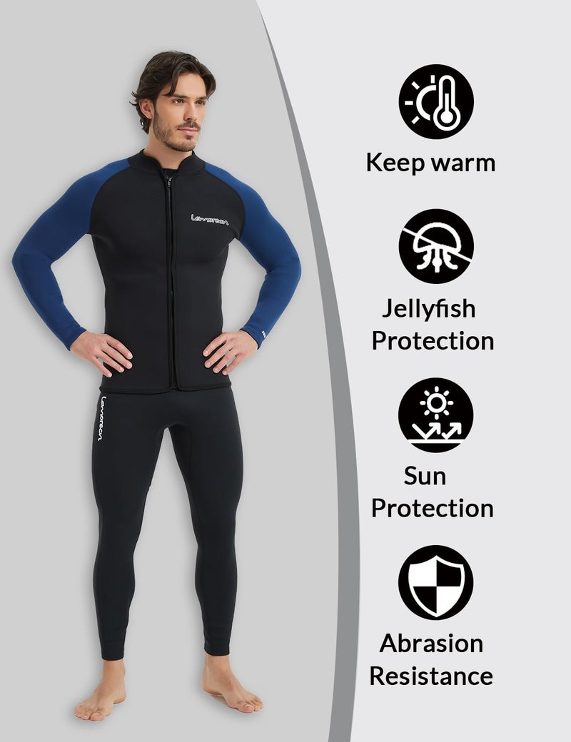 Lemorecn Men’s 3mm Wetsuits Jacket Long Sleeve Neoprene Wetsuits Top(2031blackblueL) - Image 5