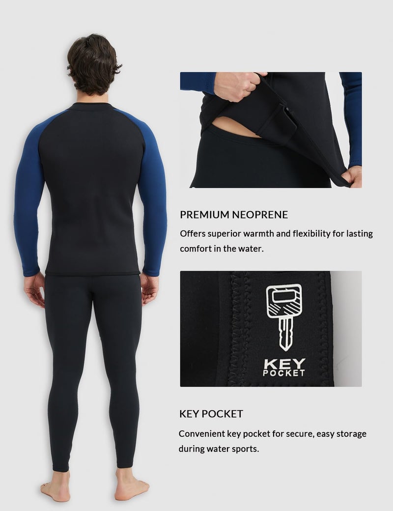 Lemorecn Men’s 3mm Wetsuits Jacket Long Sleeve Neoprene Wetsuits Top(2031blackblueL) - Image 4