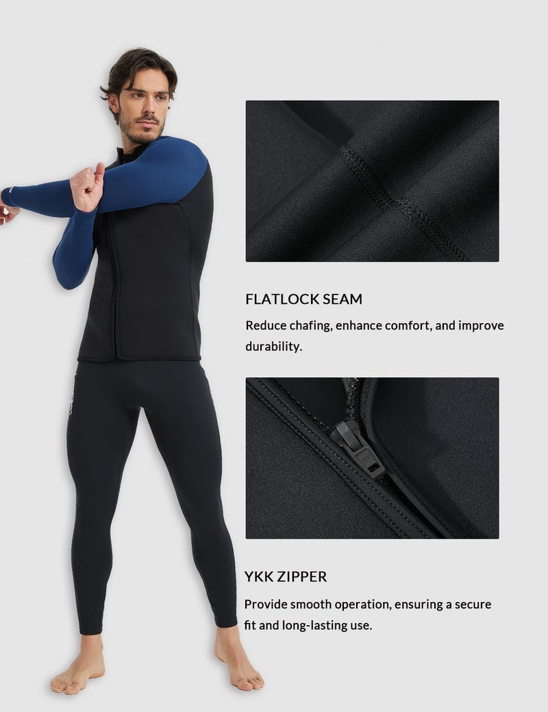 Lemorecn Men’s 3mm Wetsuits Jacket Long Sleeve Neoprene Wetsuits Top(2031blackblueL) - Image 3