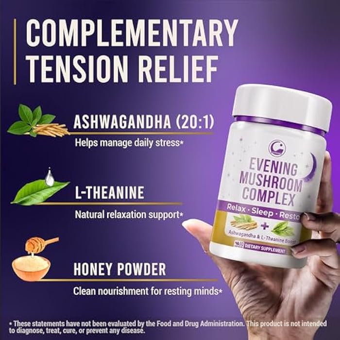 LEGRANO Premium Evening Mushroom Supplement Capsules with Lion’s Mane, Reishi Mushroom, Turkey Tail, Chaga, Ashwagandha, L-Theanine, Vitamins & Minerals – Adaptogenic Mushrooms for Relaxation & Sleep - Image 4