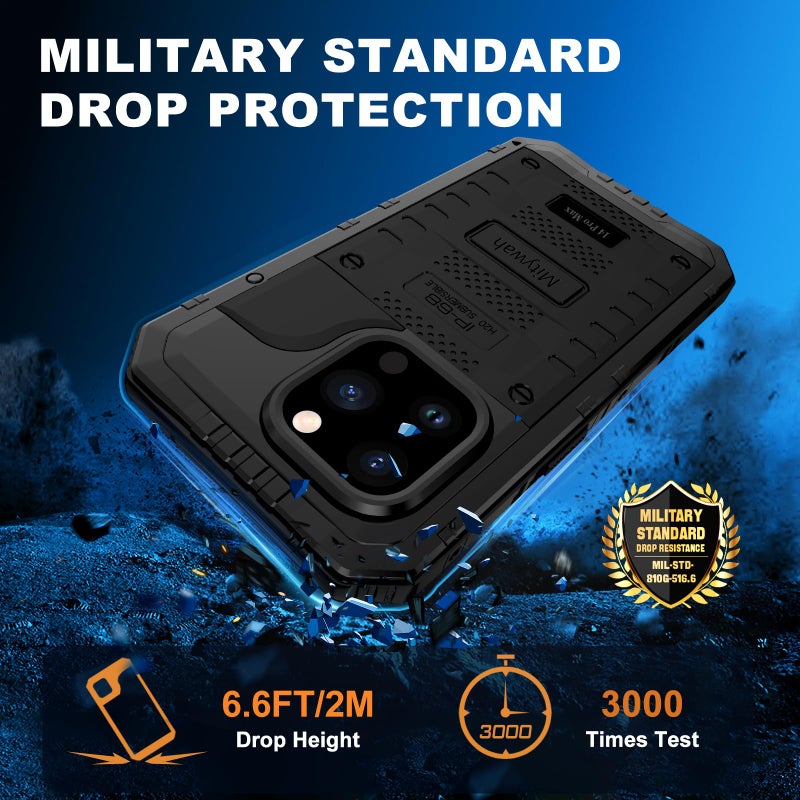 Mitywah Waterproof Case for iPhone 14 Pro Max, Heavy Duty Metal Case with Built-in Screen Protector, Military Grade Drop Protection Full Body Aluminum Protective Cover 6.7 inch, Black - Image 4