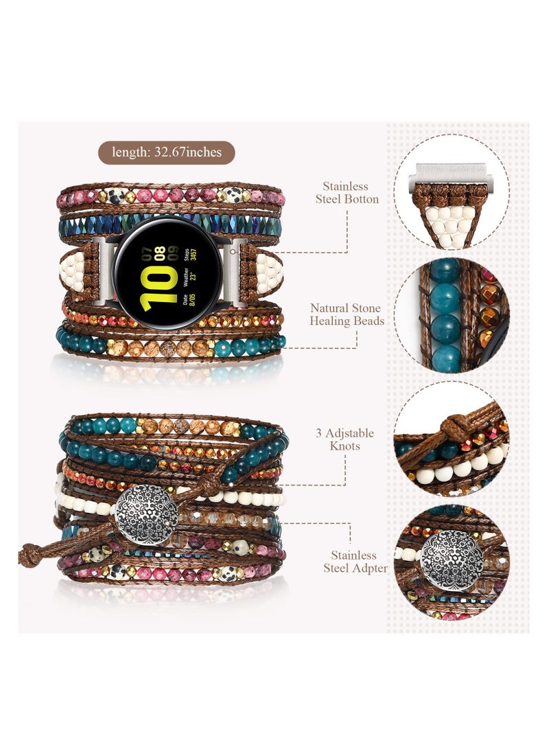 KASTWAVE Bohemian Watch Band Compatible with Samsung Galaxy Watch 3 45mm 46mm and Gear S3, Colorful Agate Woven Retro Multi-layer Winding Watch Replacement Strap for Women Men - Image 4