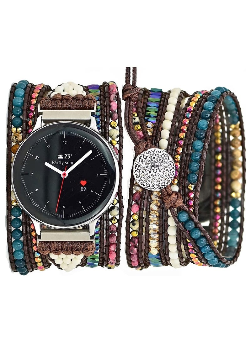 KASTWAVE Bohemian Watch Band Compatible with Samsung Galaxy Watch 3 45mm 46mm and Gear S3, Colorful Agate Woven Retro Multi-layer Winding Watch Replacement Strap for Women Men - Image 1