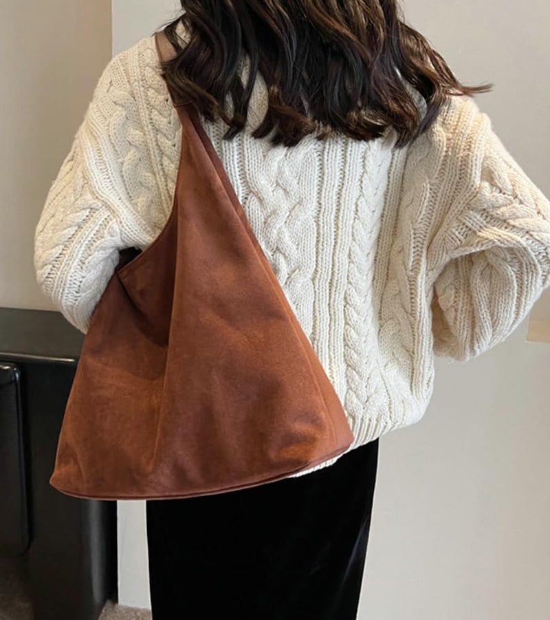 Pocadri Womens Fashion Suede Shoulder Bags Large Tote Bag Retro Purse Handbag Casual Work Ladies Top Handle Satchel - Image 3