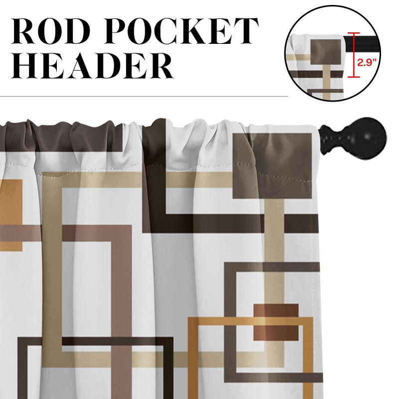 Tayney Brown Kitchen Window Curtains Valance and Tier Set 36 Inch, Abstract Squares Geometric Rod Pocket Short Tier Curtain for Bathroom, Modern Small Cafe Drapes for Kitchen Decor - Image 5