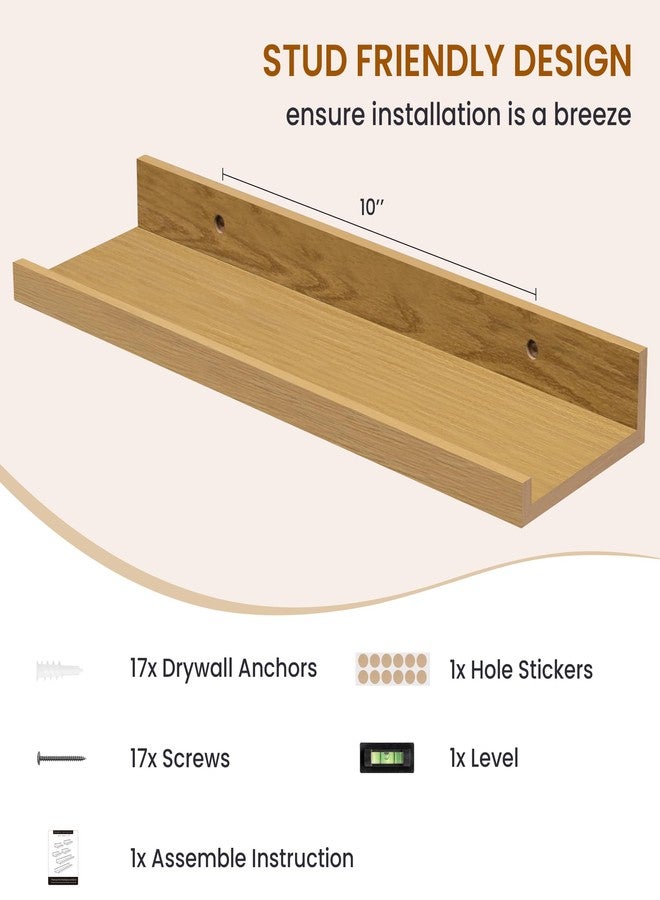 Axeman Picture Ledge Shelf, Floating Shelves for Wall Decor Storage Set of 6, 16 inch Floating Wall Mounted Shelves, Wall Shelves with Lip for Living Room, Bedroom, Nursery, Bathroom, Kitchen, Oak - Image 5