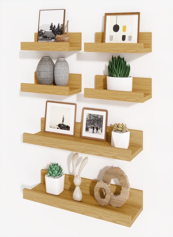 Axeman Picture Ledge Shelf, Floating Shelves for Wall Decor Storage Set of 6, 16 inch Floating Wall Mounted Shelves, Wall Shelves with Lip for Living Room, Bedroom, Nursery, Bathroom, Kitchen, Oak - Image 1