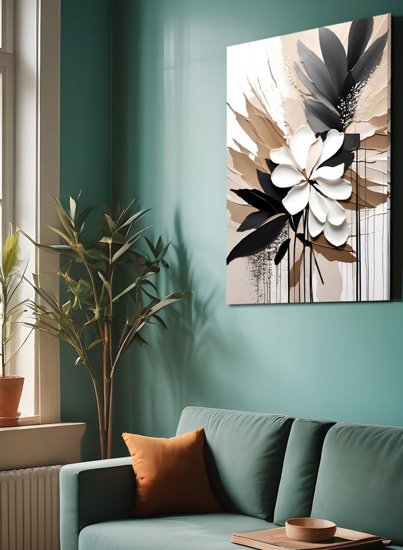 لوحة كانفاس على إطار خشبي بتصميم فن تجريدي من النبات - Image 1