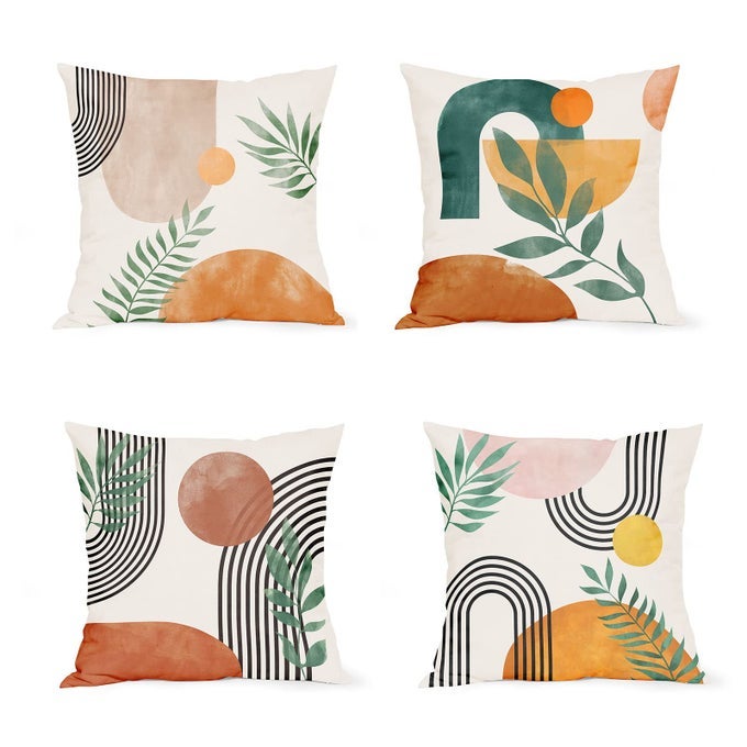 MID CENTURY MODERN THROW PILLOWS COVERS ABSTRACT BOHO PILLOW COVERS GEOMETRIC MINIMALIST DECORATIVE PILLOWCASE 18X18 SET OF 4 FOR COUCH HOME SOFA BEDROOM