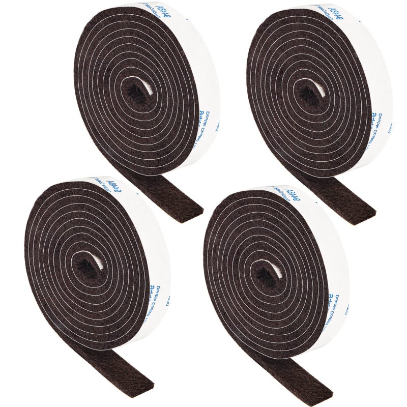 PremiFix Felt Strips With Adhesive Backing 4 Rolls Pack 12x 60 Inches Brown Tape for Furniture 