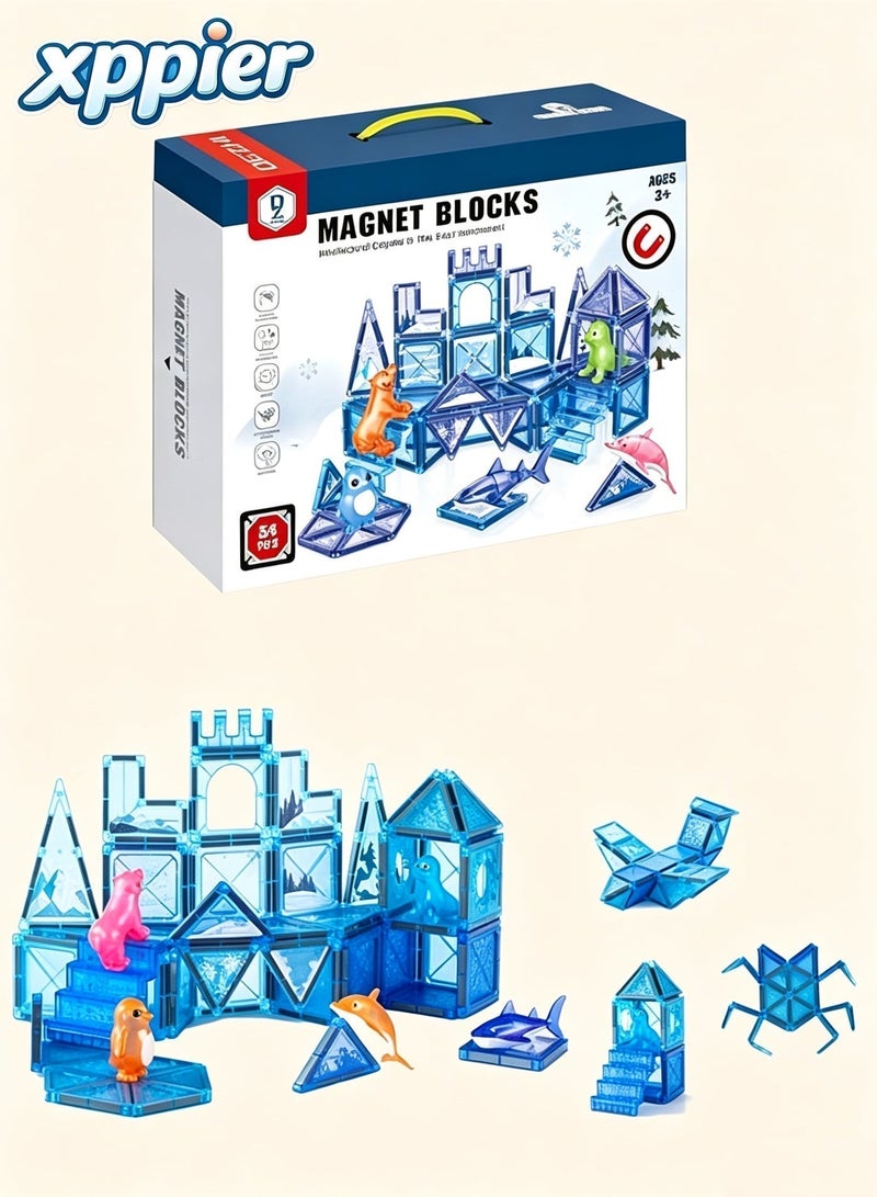 xppier 54pcs Animals Magnetic Tiles for Kids Ages 3-8, Aquarium Magnetic Building Set with 5 Sea Animals, Educational Magnet Blocks for School Toddlers, Building Blocks Toys, Birthday Xmas Gifts for kids Boys Girls 3-5 4-6 - Image 1