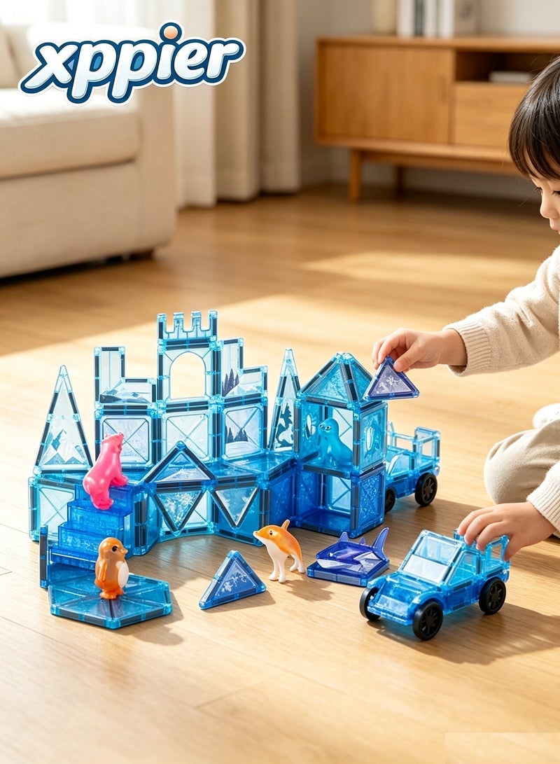 xppier 54pcs Animals Magnetic Tiles for Kids Ages 3-8, Aquarium Magnetic Building Set with 5 Sea Animals, Educational Magnet Blocks for School Toddlers, Building Blocks Toys, Birthday Xmas Gifts for kids Boys Girls 3-5 4-6 - Image 3