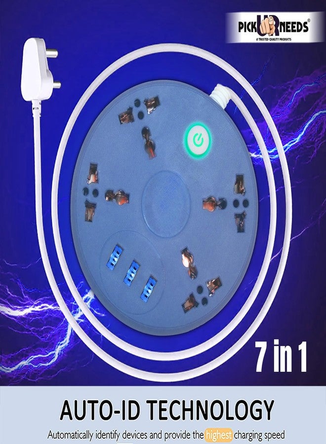 Pick Ur Needs Extension Cord/Board/Switch/Power Strip with Charging Ports and 4 Socket -10 Amp Heavy Duty for Multiple Devices Smartphone Tablet Laptop (Blue) - Image 2