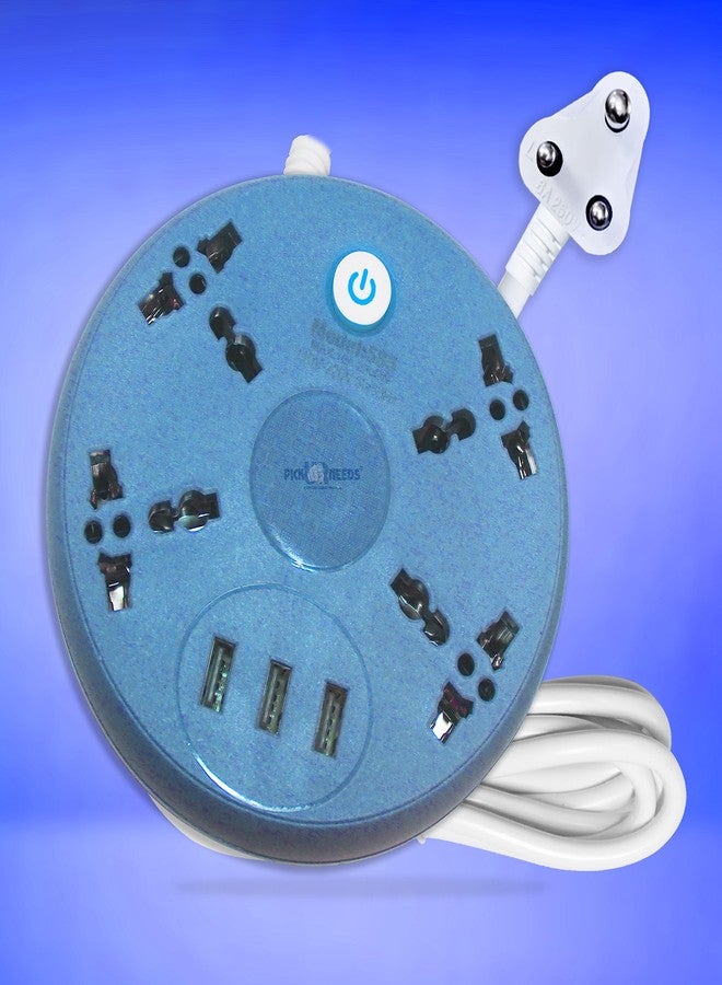Pick Ur Needs Extension Cord/Board/Switch/Power Strip with Charging Ports and 4 Socket -10 Amp Heavy Duty for Multiple Devices Smartphone Tablet Laptop (Blue) - Image 1