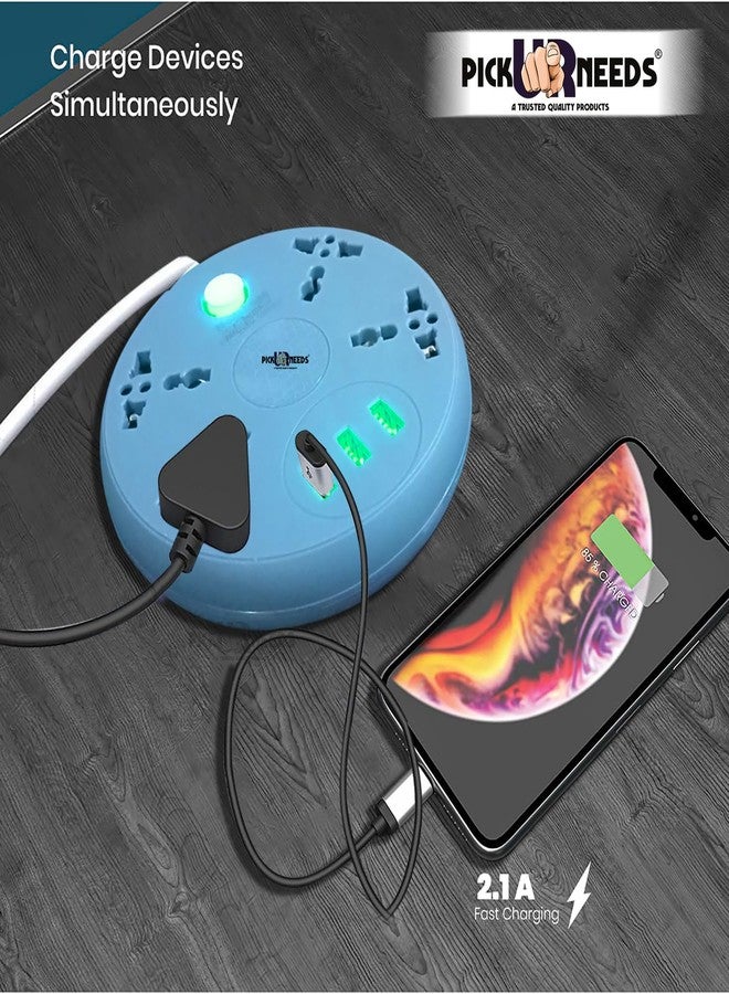 Pick Ur Needs Extension Cord/Board/Switch/Power Strip with Charging Ports and 4 Socket -10 Amp Heavy Duty for Multiple Devices Smartphone Tablet Laptop (Blue) - Image 3