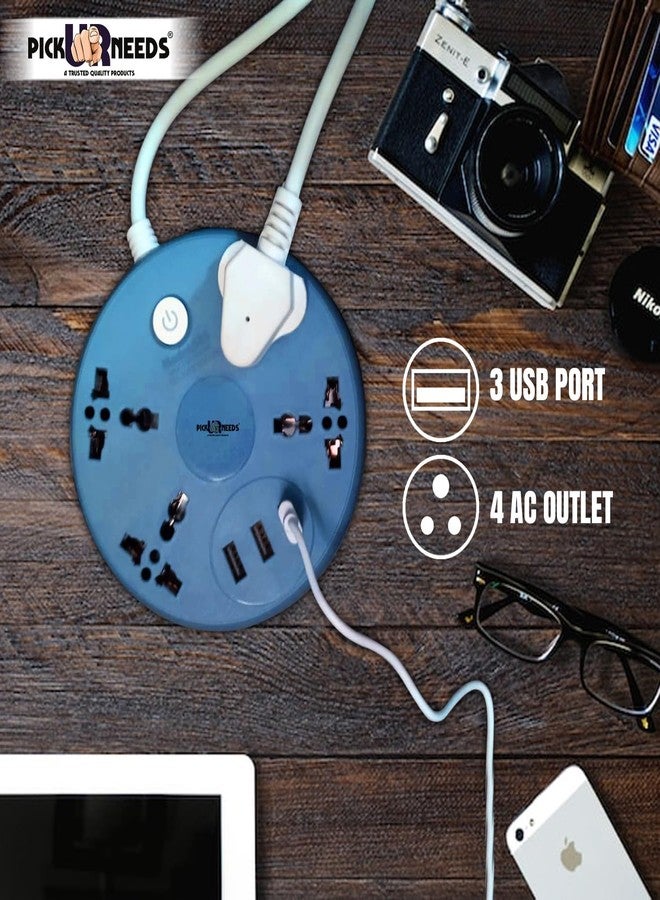 Pick Ur Needs Extension Cord/Board/Switch/Power Strip with Charging Ports and 4 Socket -10 Amp Heavy Duty for Multiple Devices Smartphone Tablet Laptop (Blue) - Image 5
