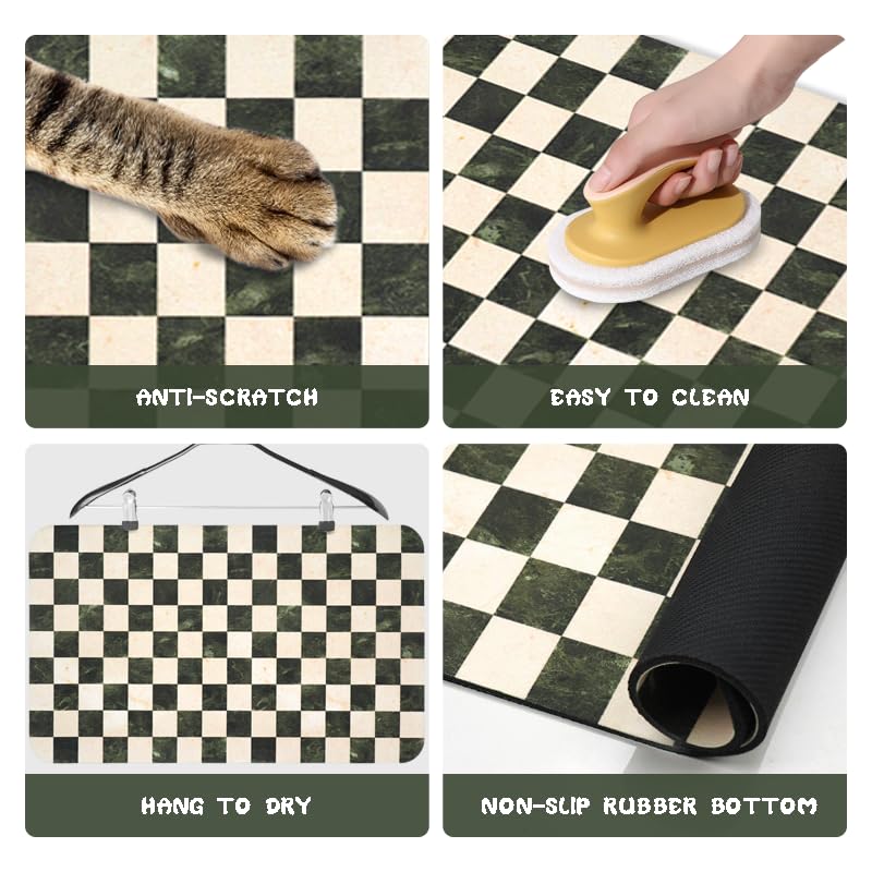 Zoeeya Dog Food Mats for Floors Waterproof, Pet Water Bowl Mats Pet Feeding Absorbent Placemats Plaid 12 * 20 inch - Image 2