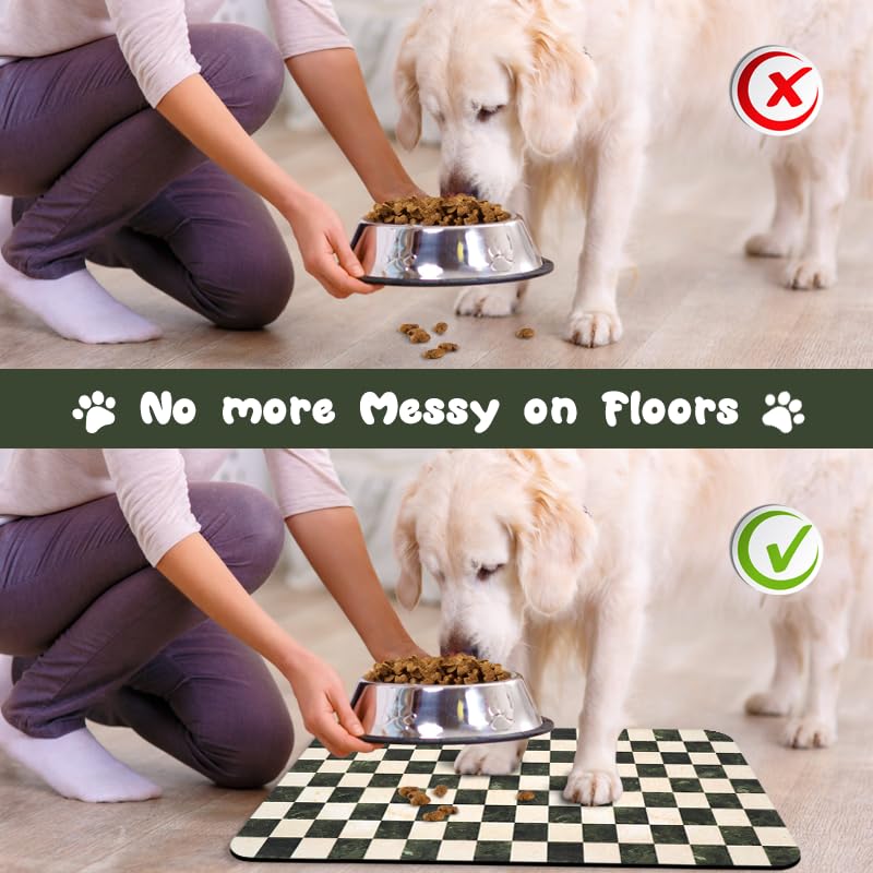 Zoeeya Dog Food Mats for Floors Waterproof, Pet Water Bowl Mats Pet Feeding Absorbent Placemats Plaid 12 * 20 inch - Image 3