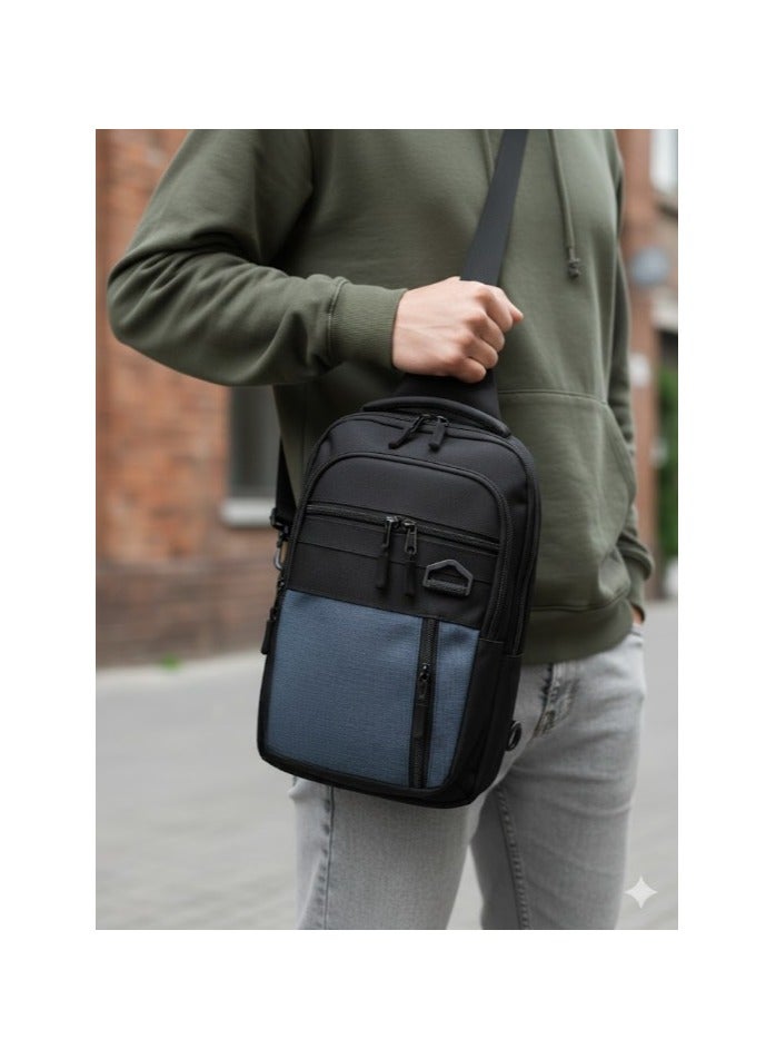 Unisex Crossbody Bag Waterproof Design, Stylish Shoulder and Chest Sling Bag with USB Charging Port, Multi-Pocket Layout for Travel, Sports and Daily Work in Black and Grey - Image 3