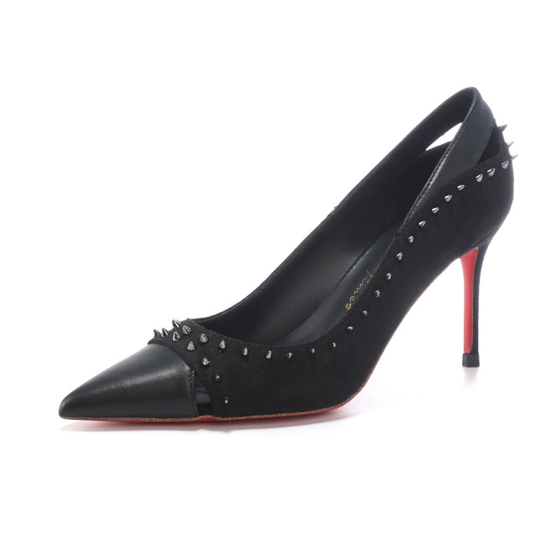 1529-20 Pointed-Toe Black Studded High-Heeled Shoes White Apricot Patent Leather Wedding Shoes Style Casual Fashion - Image 3