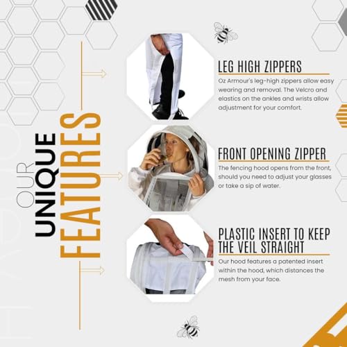 OZ ARMOUR Three Layer Mesh Ventilated Beekeeping Suit, Sting proof Beekeeper Suit with Fencing & Round Brim Hat (Large) - Image 2