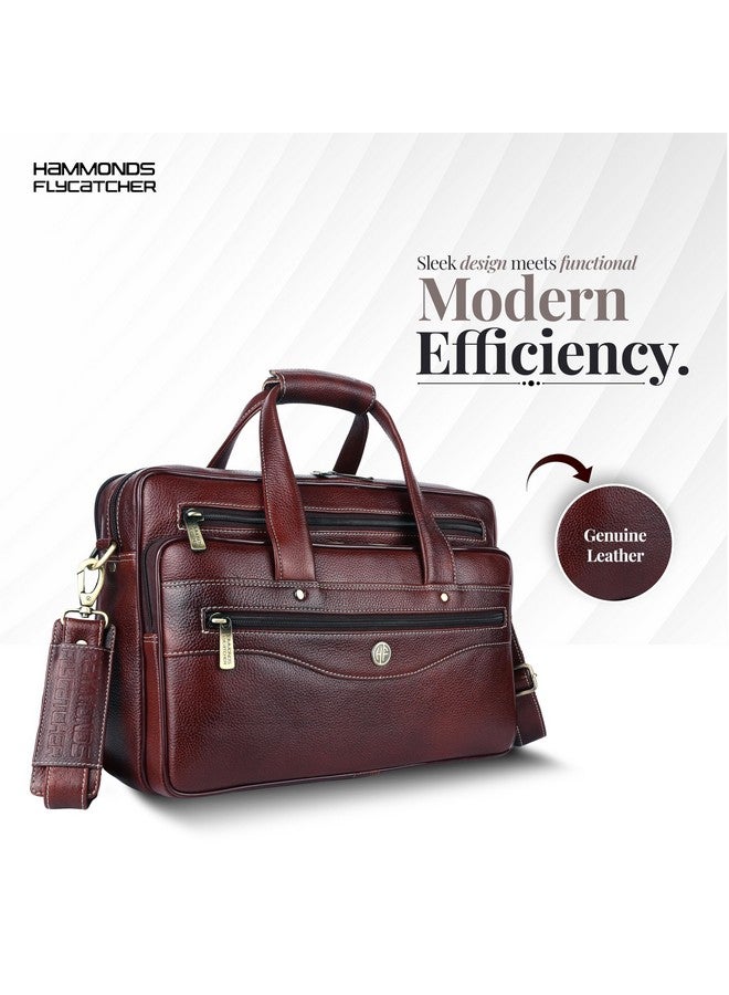 HAMMONDS FLYCATCHER Genuine Leather Office Bag for Men, 15.6 Inch Messenger Laptop Bag for Men with Adjustable Strap & Multiple Compartments, 1 Year Warranty - Office, Travel, Daily Use - Brown - Image 2