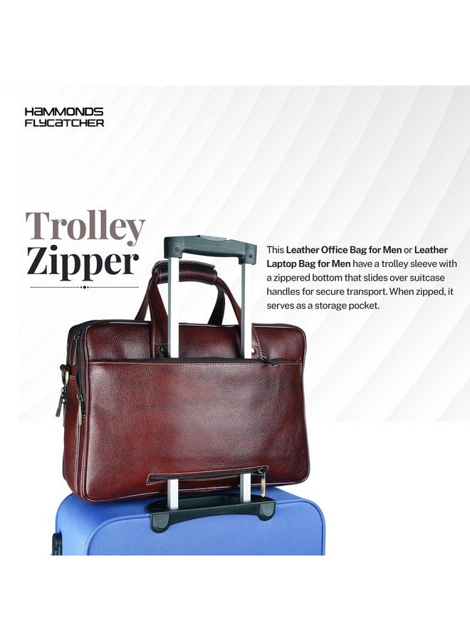 HAMMONDS FLYCATCHER Genuine Leather Office Bag for Men, 15.6 Inch Messenger Laptop Bag for Men with Adjustable Strap & Multiple Compartments, 1 Year Warranty - Office, Travel, Daily Use - Brown - Image 4