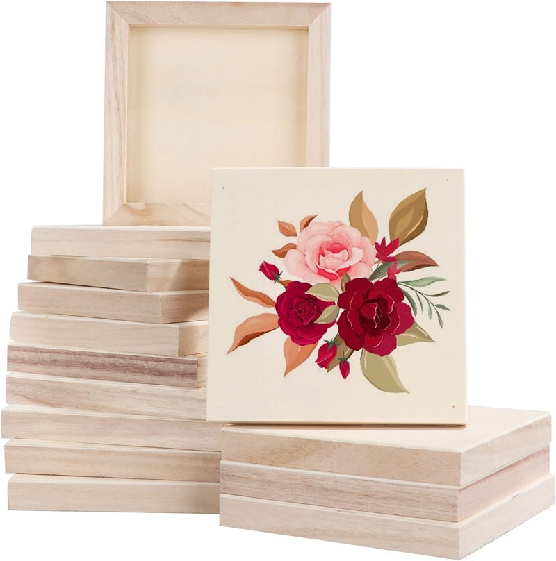 ARS 15 Pack Wood Panels 6x6 Inch Wood Panel Boards Unfinished Woodd Canvas Boards for Painting, Square Wooden Panels for Painting Crafts, Pouring, Arts Use with Oils, Acrylics - Image 1