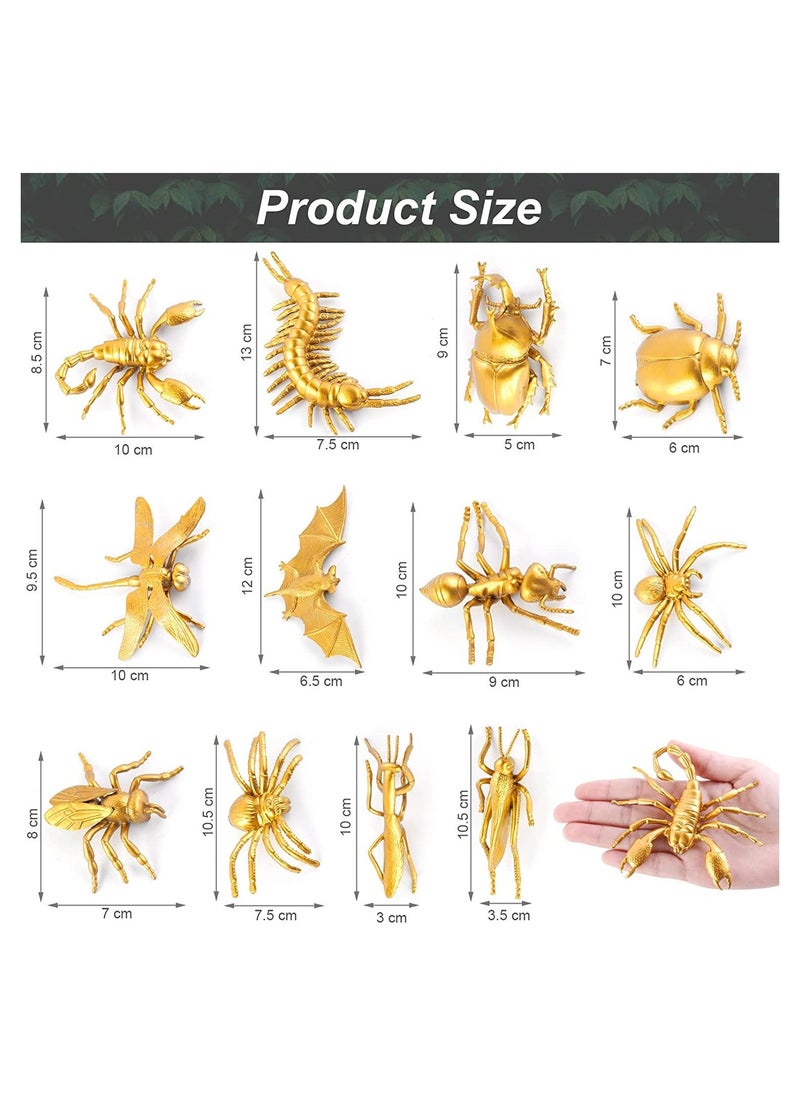 Generic - 12 Pieces Metallic Gold Plastic Insects Figurines Toys Realistic Insects Bugs Toys Animal Figurines Decor for Farm Circus Jungle Safari Insects Themed Birthday Party - Image 1