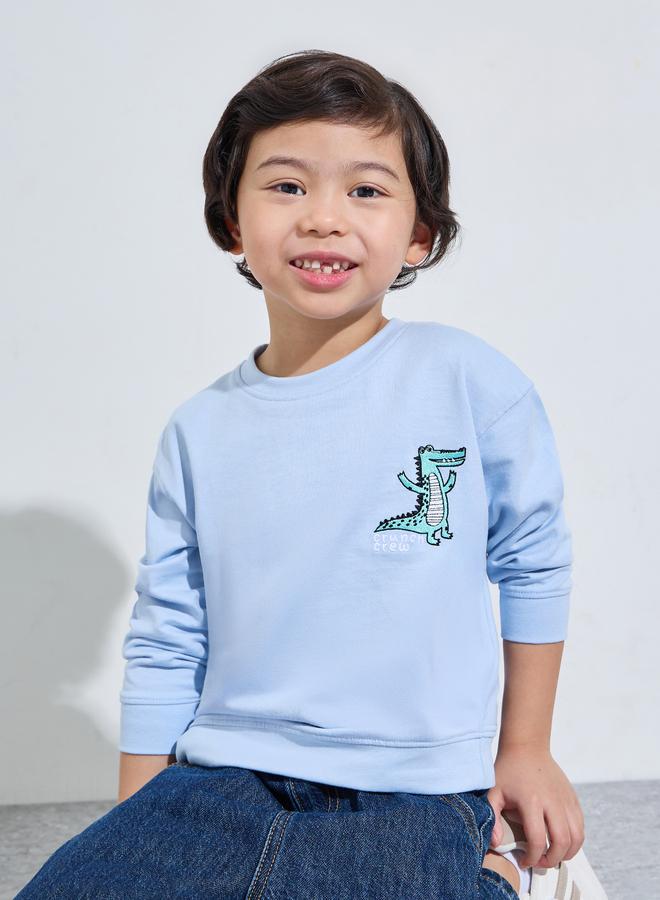 Styli Boys Blue Crocodile Embroidery Oversized Sweatshirt - Image 1