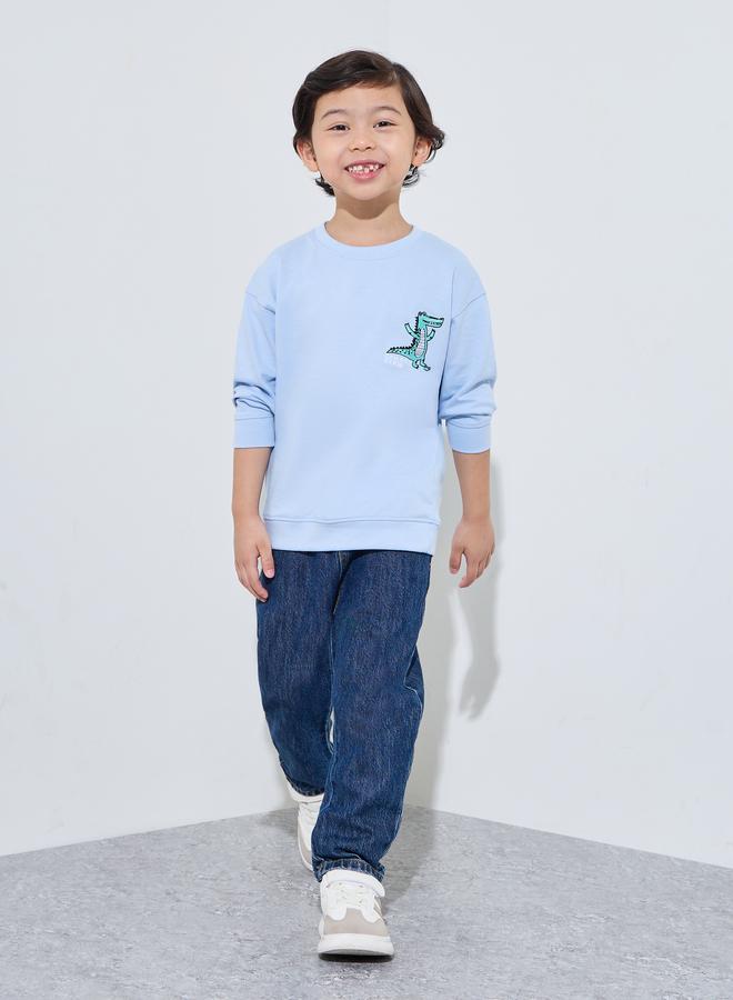Styli Boys Blue Crocodile Embroidery Oversized Sweatshirt - Image 2