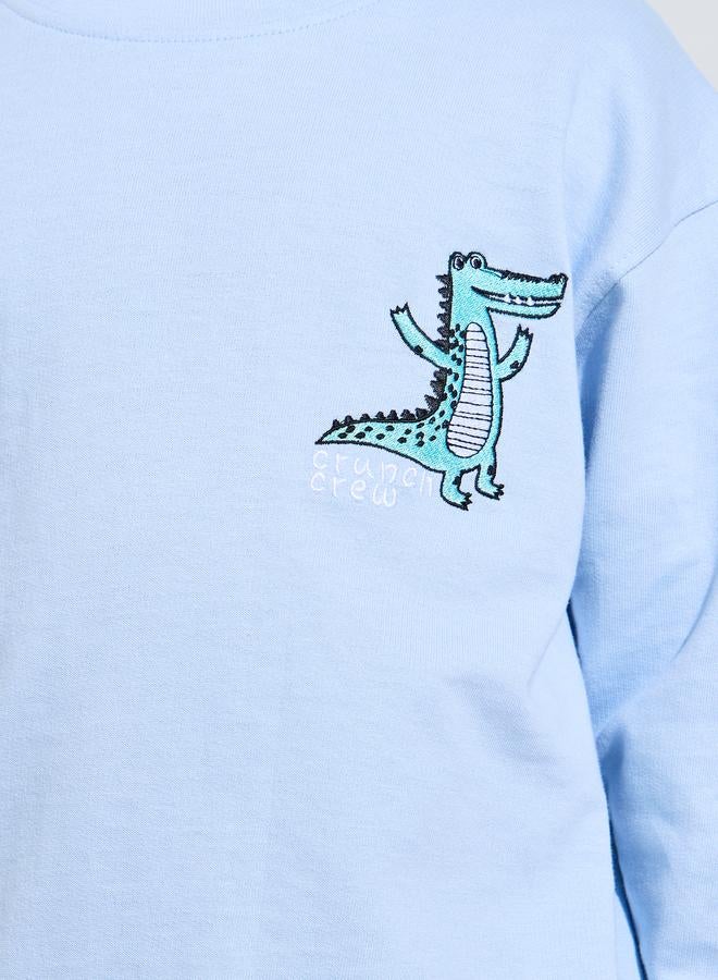 Styli Boys Blue Crocodile Embroidery Oversized Sweatshirt - Image 3