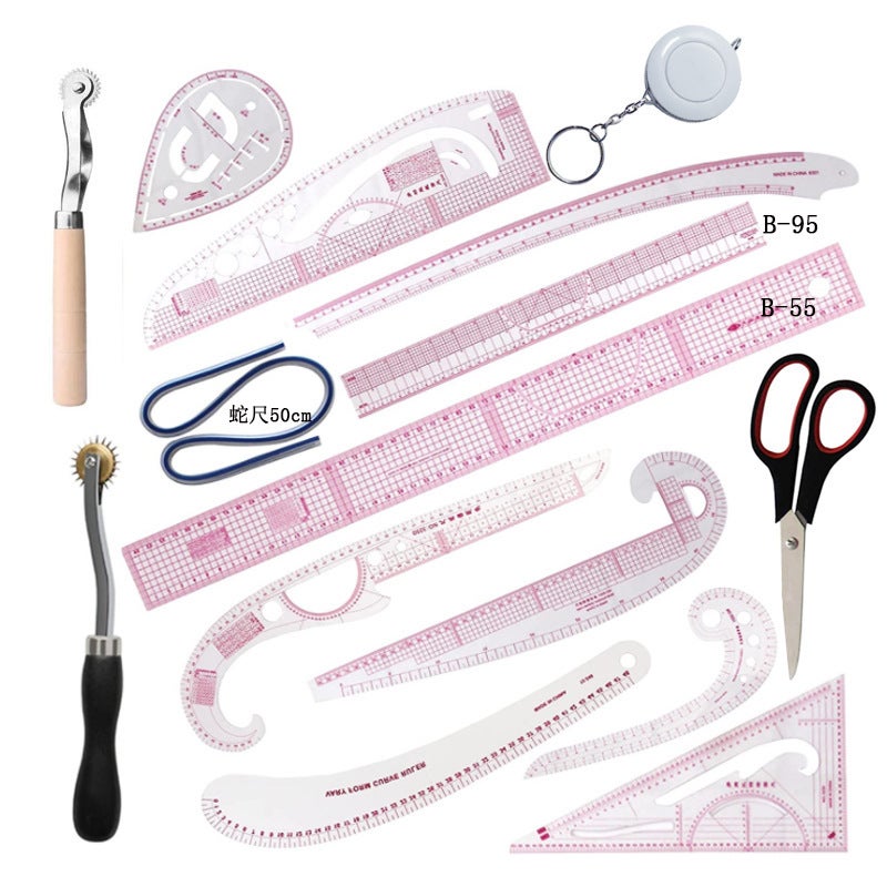 Size Ruler Clothing Ruler Plate-Making Ruler Cutting Ruler Sleeve Cage Ruler Curve Plate-Making Ruler Set Marking Wheel Pvc Ruler Combination - Image 1