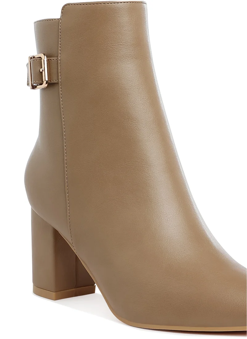 London Rag Belt Detail Block Heel Boots in Taupe