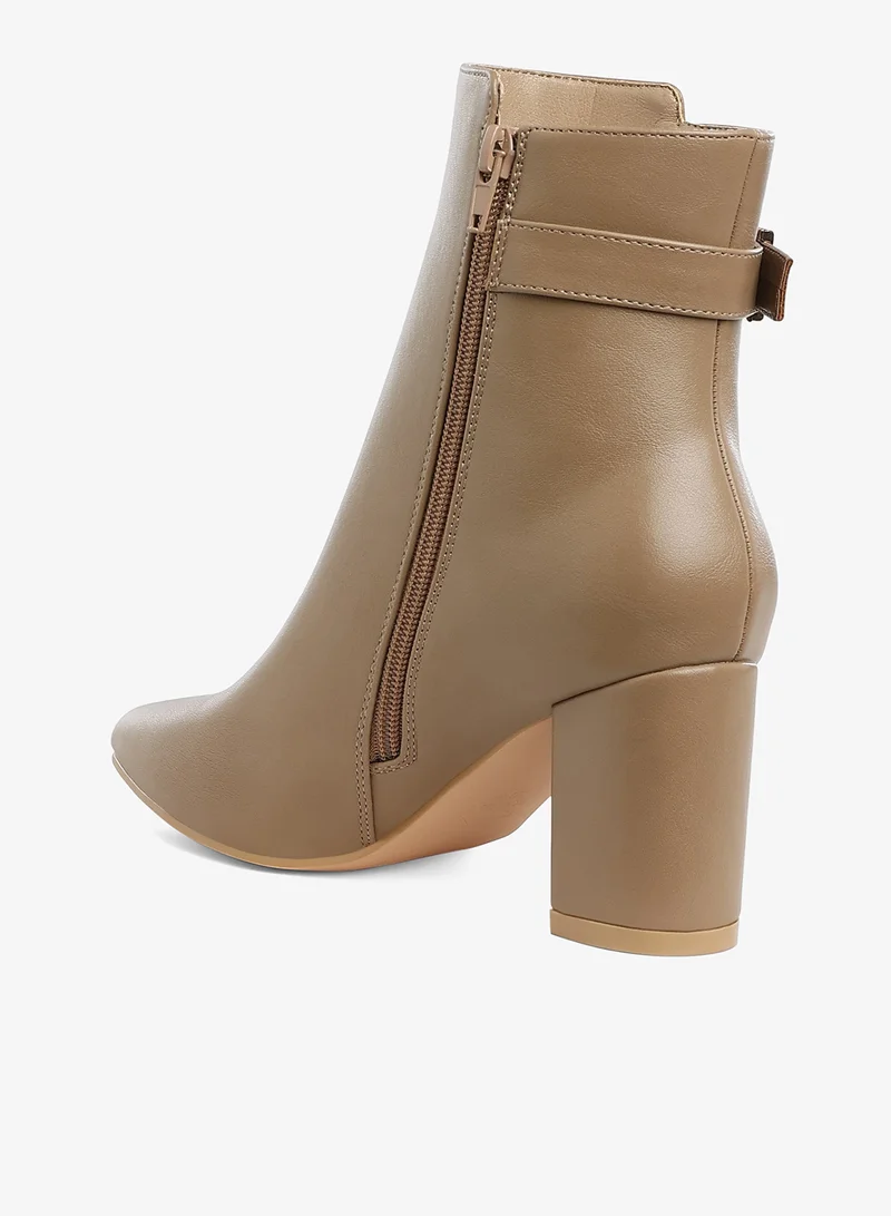 London Rag Taupe Belt Detail Block Heel Boots in Taupe for Women | Best Price UAE