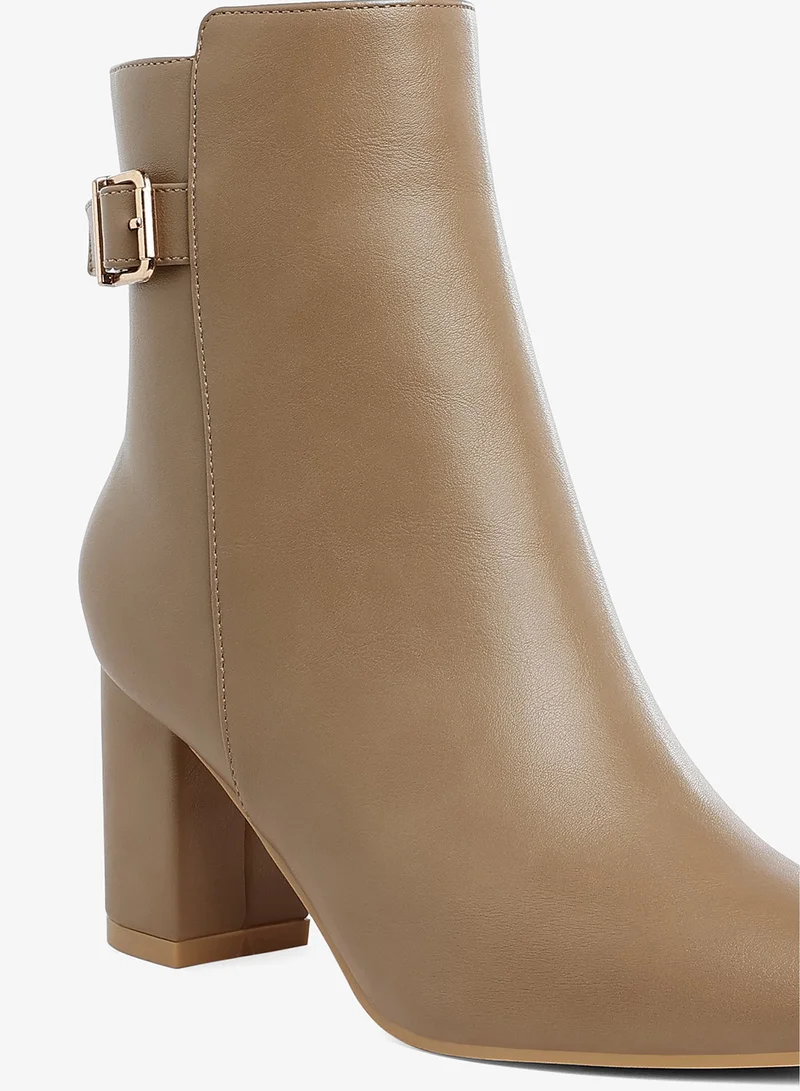 London Rag Taupe Belt Detail Block Heel Boots in Taupe for Women | Best Price UAE