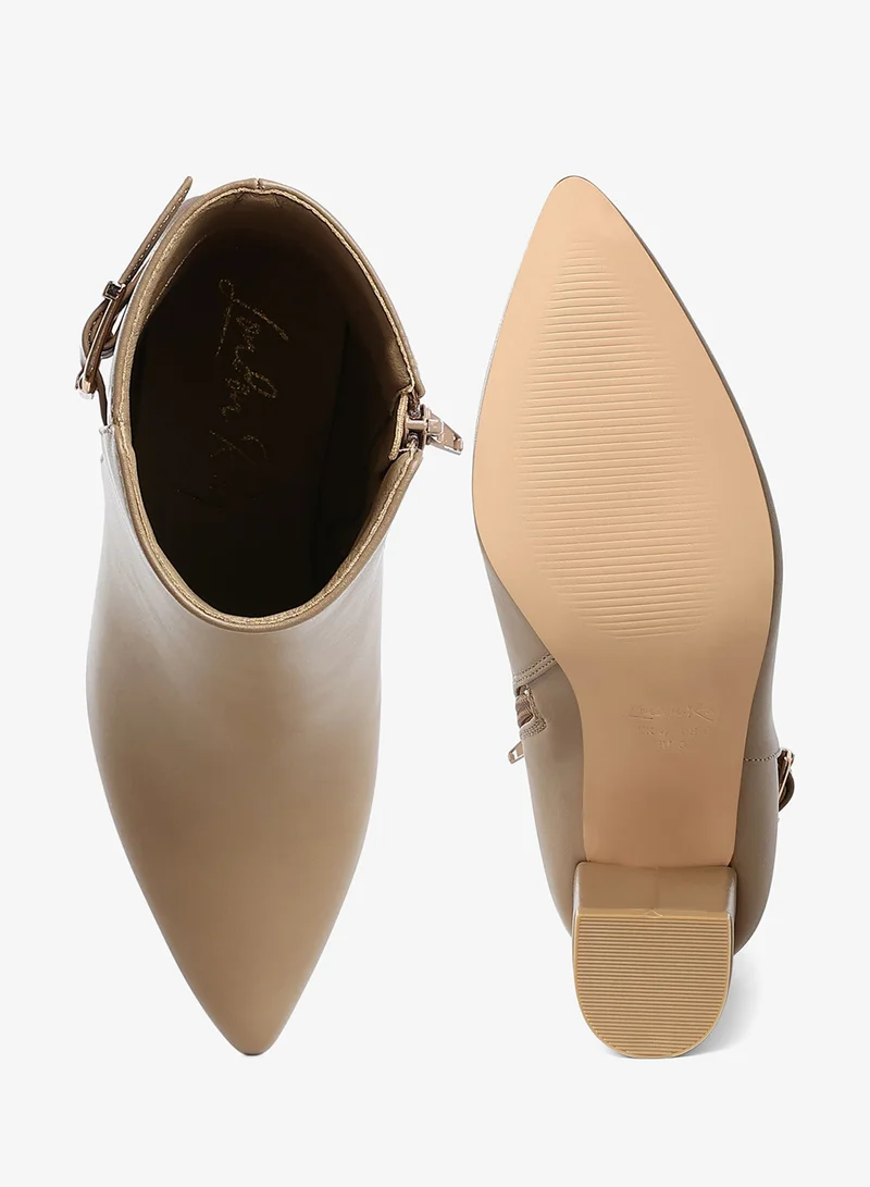London Rag Taupe Belt Detail Block Heel Boots in Taupe for Women | Best Price UAE