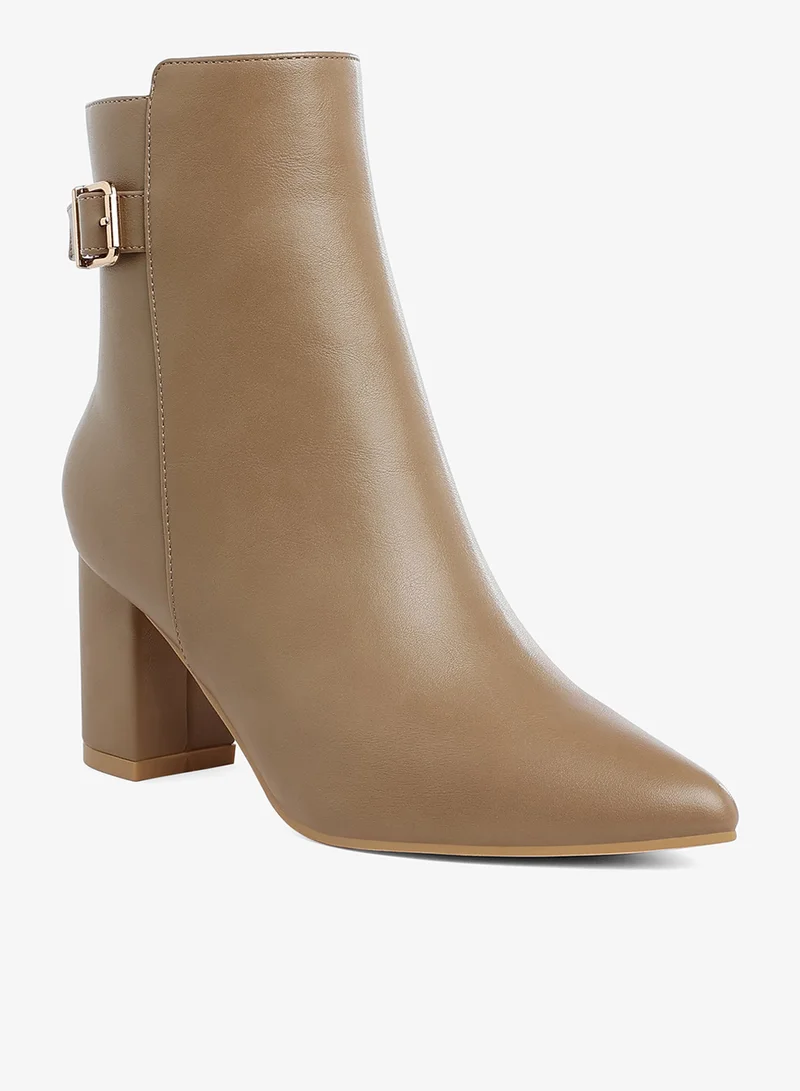 London Rag Taupe Belt Detail Block Heel Boots in Taupe for Women | Best Price UAE