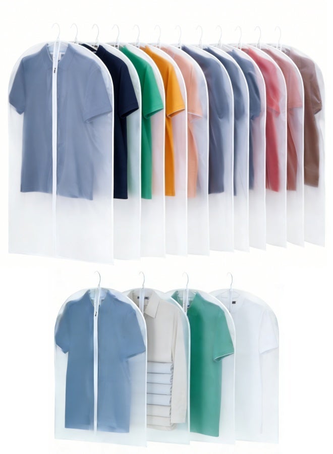 15 PACK TRANSLUCENT CLOTHES DUST COVER GARMENT BAGS - HANGING STORAGE BAGS WITH ZIPPER CLOSURE, DUSTPROOF ORGANIZER FOR T-SHIRTS, SHIRTS & DAILY CLOTHES WARDROBE STORAGE TRAVEL 60*100 CM
