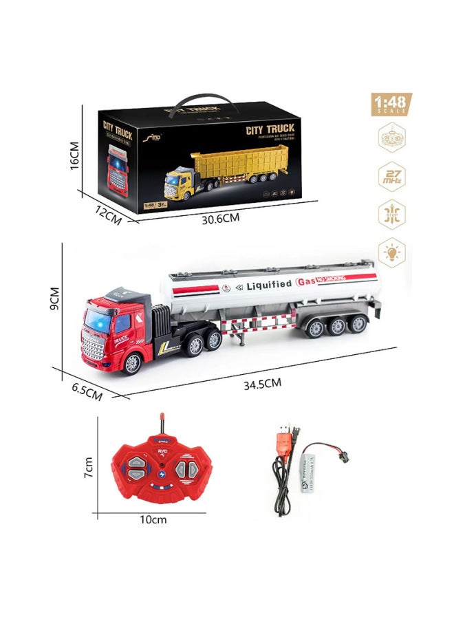 Wireless Remote Control Car Half-trailer Engineering Vehicle Heavy Transport Truck Self-dumping Truck Boys Model Toy-Color:QH200-4D Flat Head Tanker-Proportion:Package 5: 3 Lithium Battery 1 Charging Line 1 Remote Control Battery  - Image 1