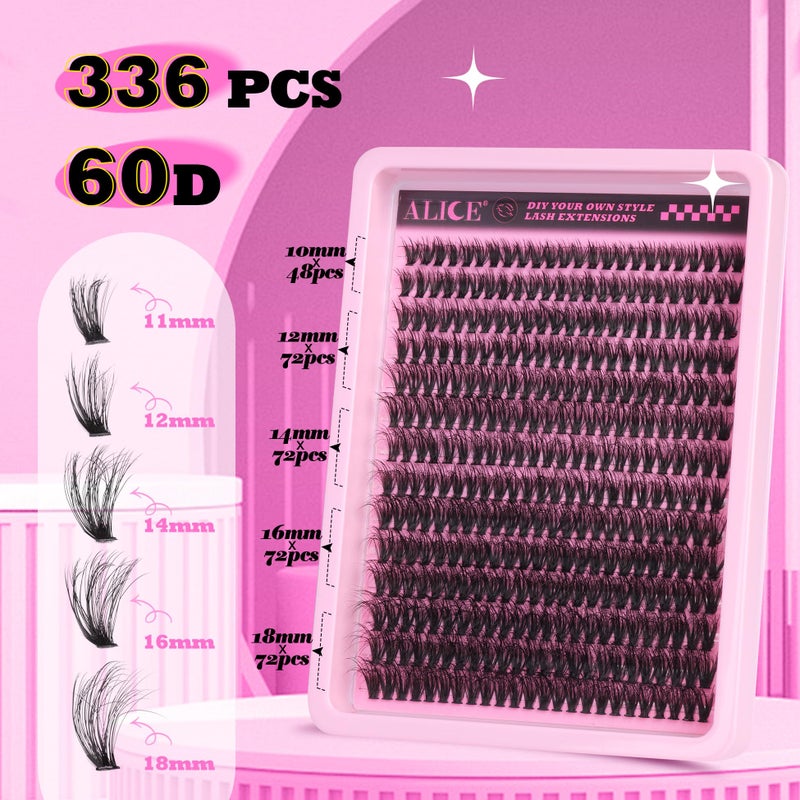 ALICE 336pcs Lash Clusters Thick Volume 60D Cluster Eyelash Extensions DIY Lash Extensions Wispy Faux Mink Individual Lashes Mix 10-18mm Long Eyelash Clusters - Image 5