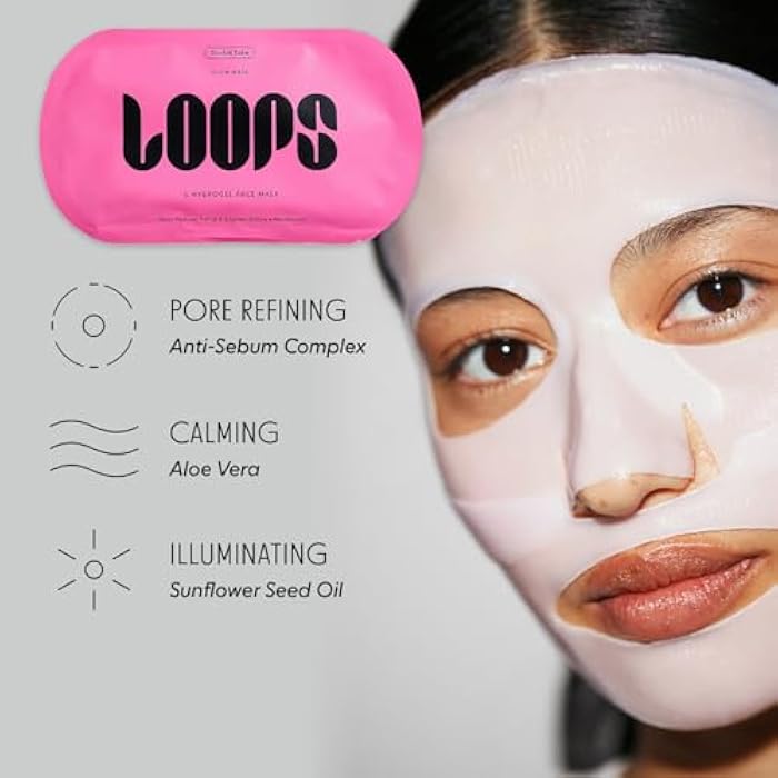 LOOPS DOUBLE TAKE - Hydrogel Korean Face Mask - Calms & Soothes Skin’s Surface - Helps Refine Pores - For All Skin Types - Gifts for Women, Stocking Stuffer - 5 pc - Image 3