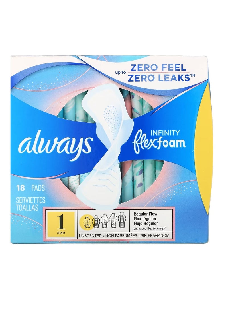 أولويز فوم إنفينيتي فليكس مع أجنحة  مقاس 1  تدفق عادي عديم الرائحة  18 فوطة - Image 1